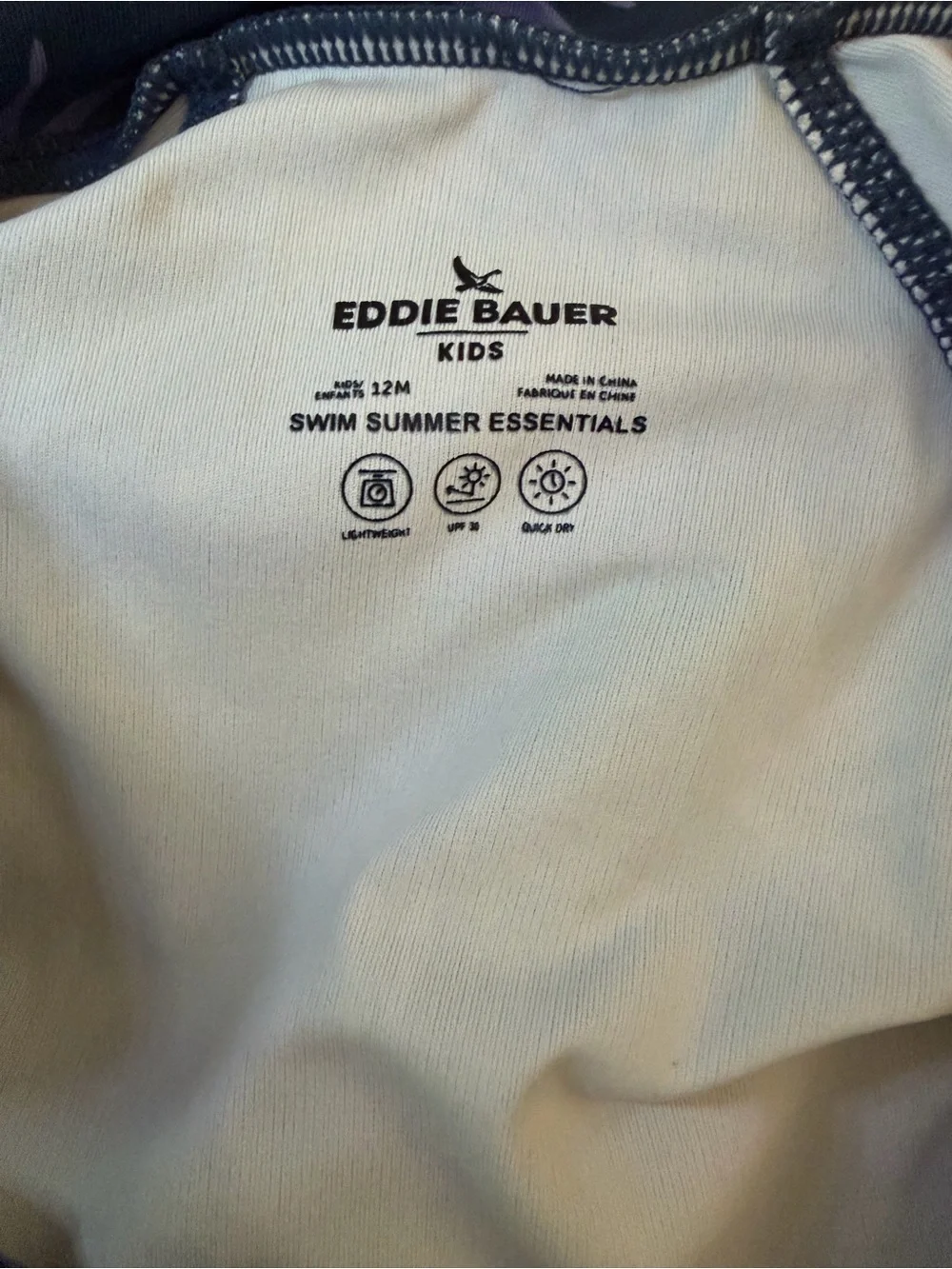 Eddie Bauer Navy Rashguard Swimsuit with Lavender Tropical Leaf Print - 12M